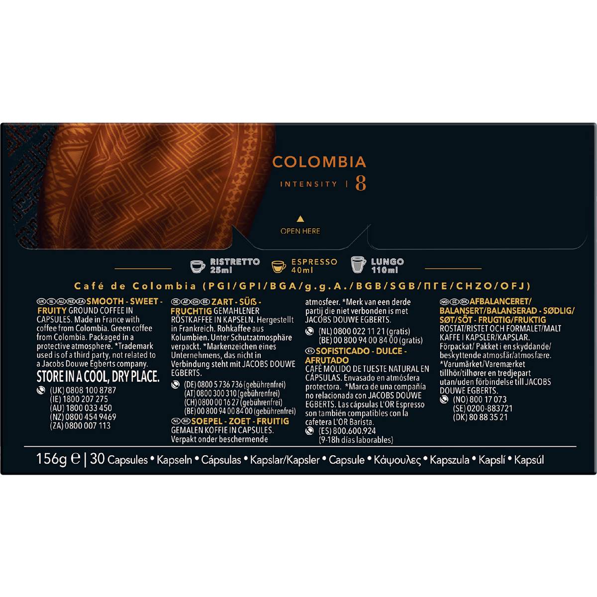 L'Or Espresso Colombia Intensity 8 Coffee Pods 30 pack