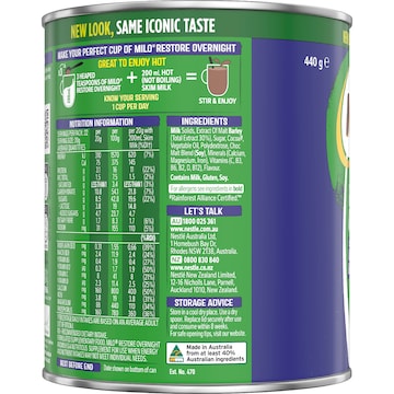 Milo Restore Overnight Chocolate Malt Powder Hot Drink 440g