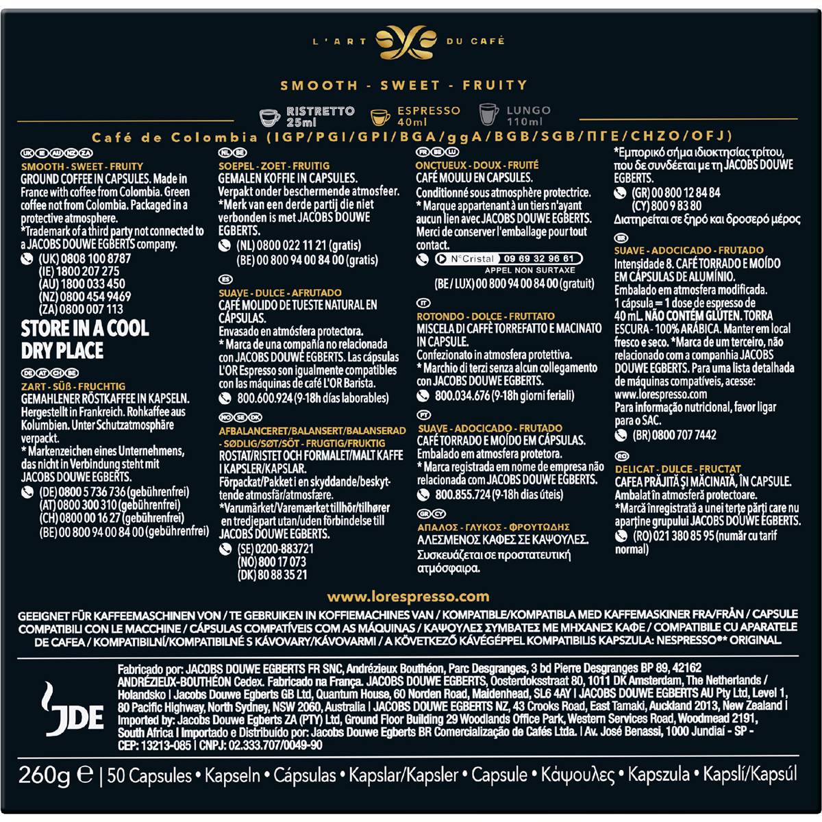 L'Or Espresso Colombia Intensity 8 Coffee Pods 50 pack