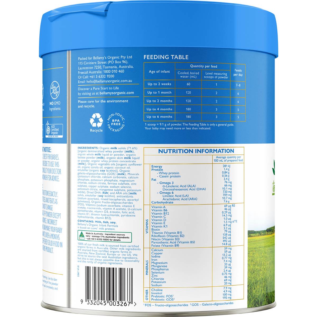 Bellamy's Organic Infant Formula Stage 1 (0-6m) 800g