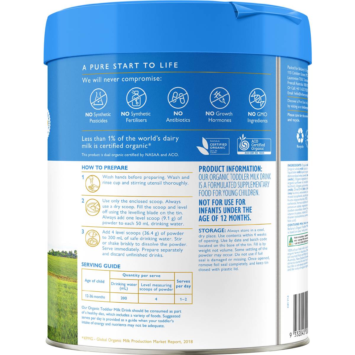 Bellamy's Organic Step 3 Toddler Milk Drink 12+ Months 800g