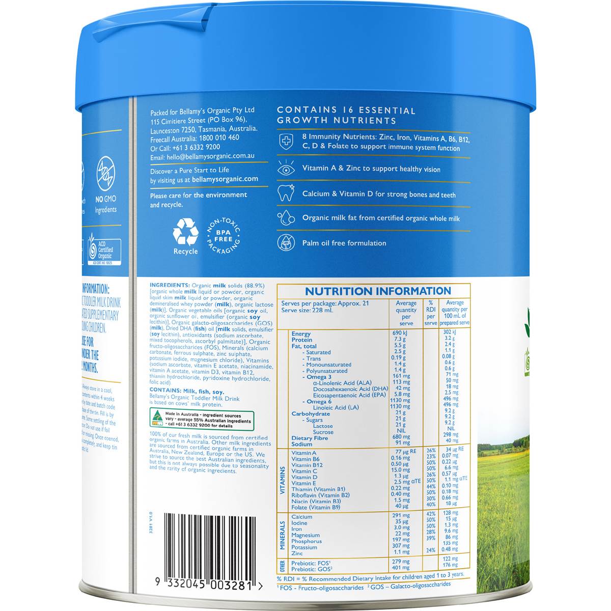 Bellamy's Organic Step 3 Toddler Milk Drink 12+ Months 800g