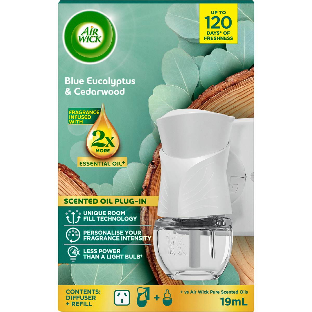 Air Wick 2x Essential Oil Eucalyptus & Cedarwood Plug In Diffuser 19mL