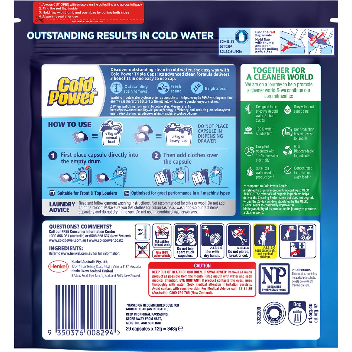 Cold Power Laundry Capsules Advanced Clean 29 pack