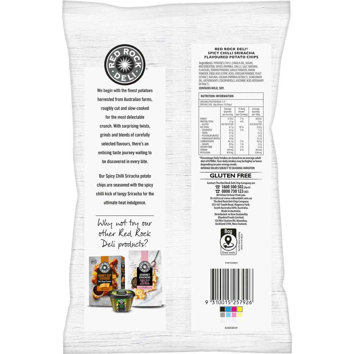 Red Rock Deli Potato Chips Spicy Chilli Sriracha 165g