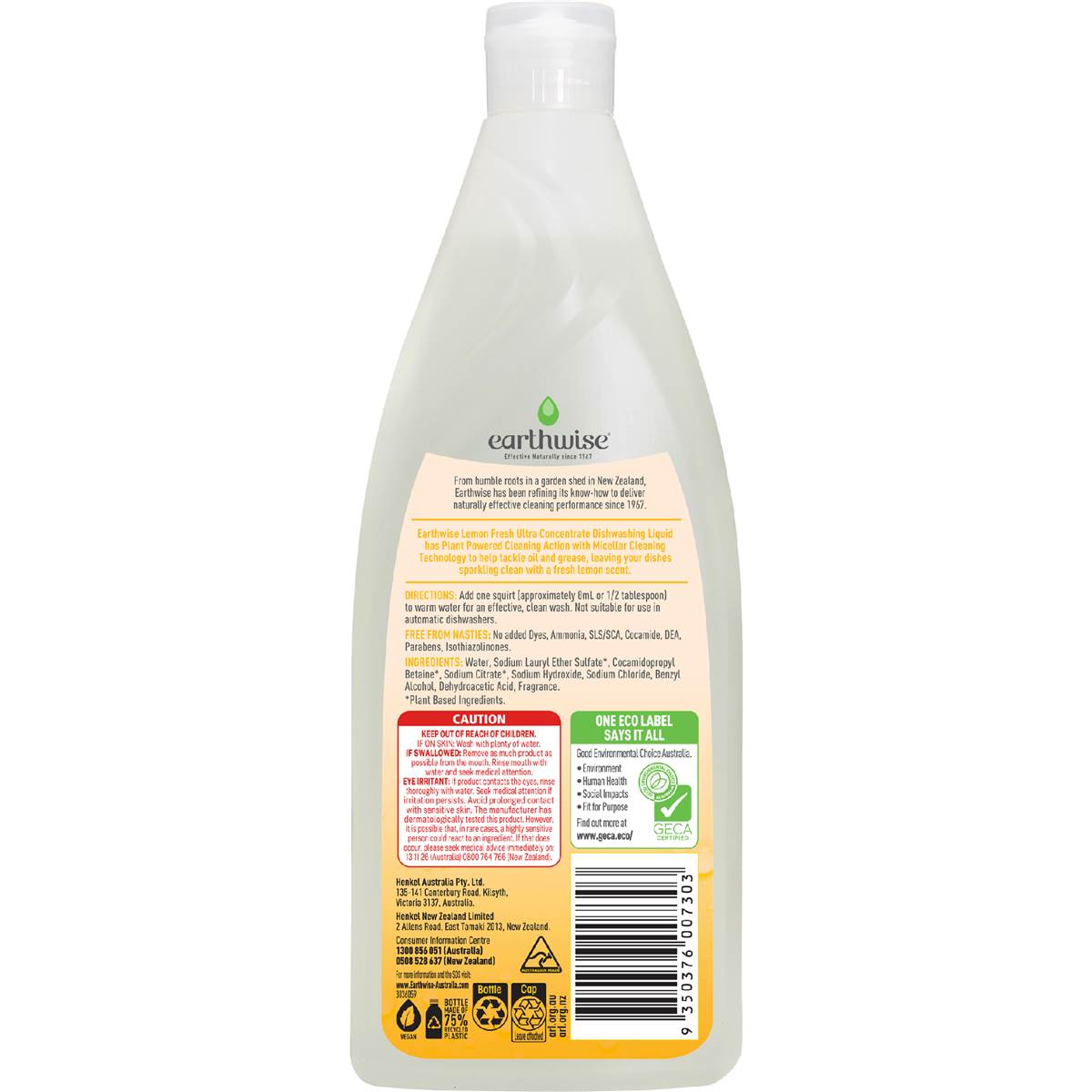 Earthwise Dishwashing Liquid Plant Powered Lemon Fresh 900mL