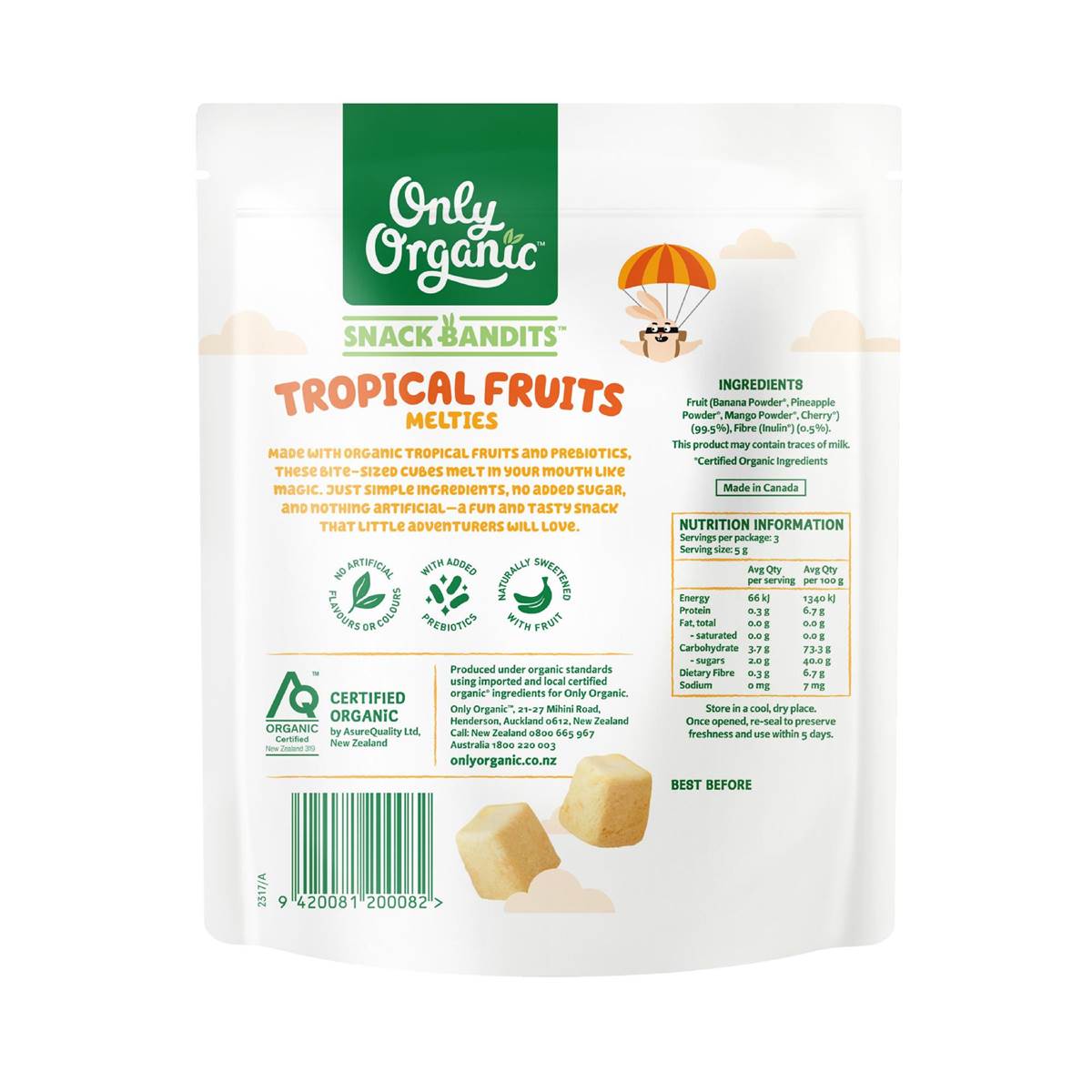 Only Organic Snack Bandits Melties Tropical Fruit 15g