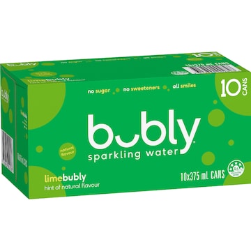 Bubly Sparkling Water Cans Lime 375mL x 10 pack