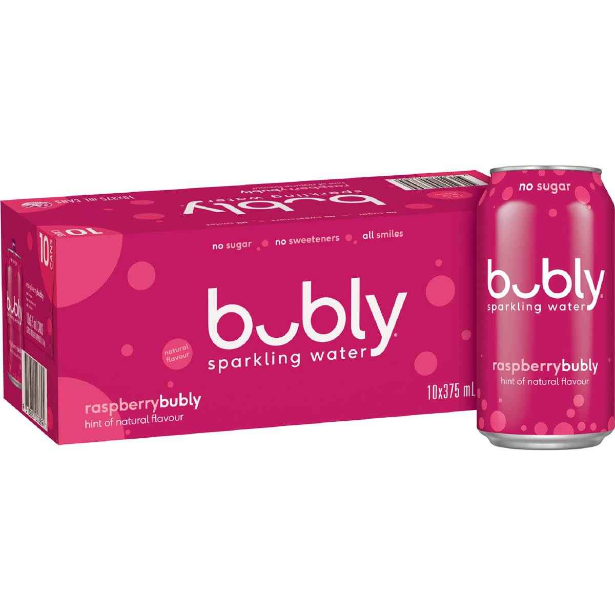 Bubly Sparkling Water Cans Raspberry 375mL x 10 pack