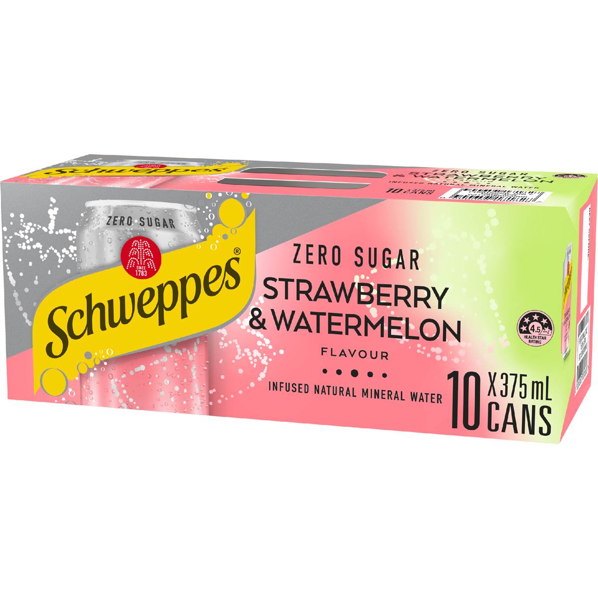 Schweppes Zero Sugar Strawberry & Watermelon Infused Water Cans 375mL x 10 pack