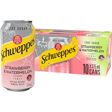 Schweppes Zero Sugar Sparkling Mineral Water Strawberry & Watermelon 375mL x 10 pack