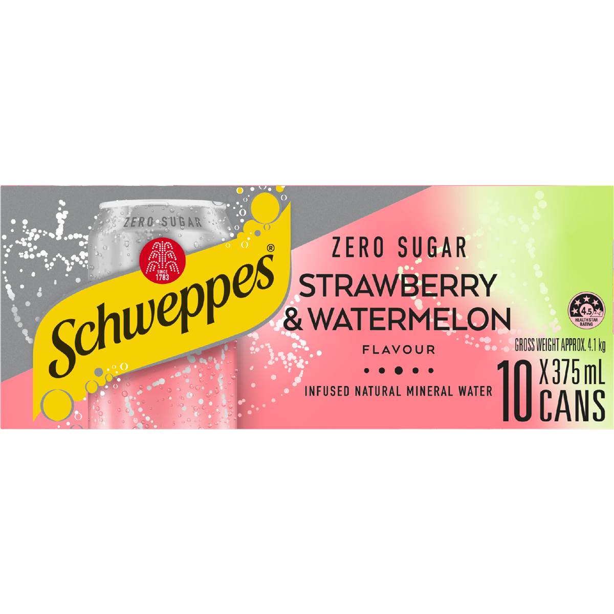 Schweppes Zero Sugar Strawberry & Watermelon Infused Water Cans 375mL x 10 pack