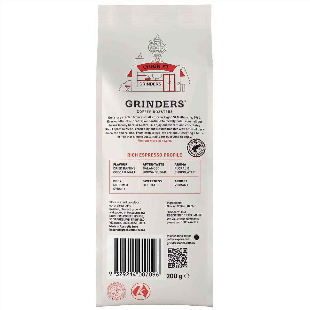 Grinders Rich Espresso Coffee Ground 200g