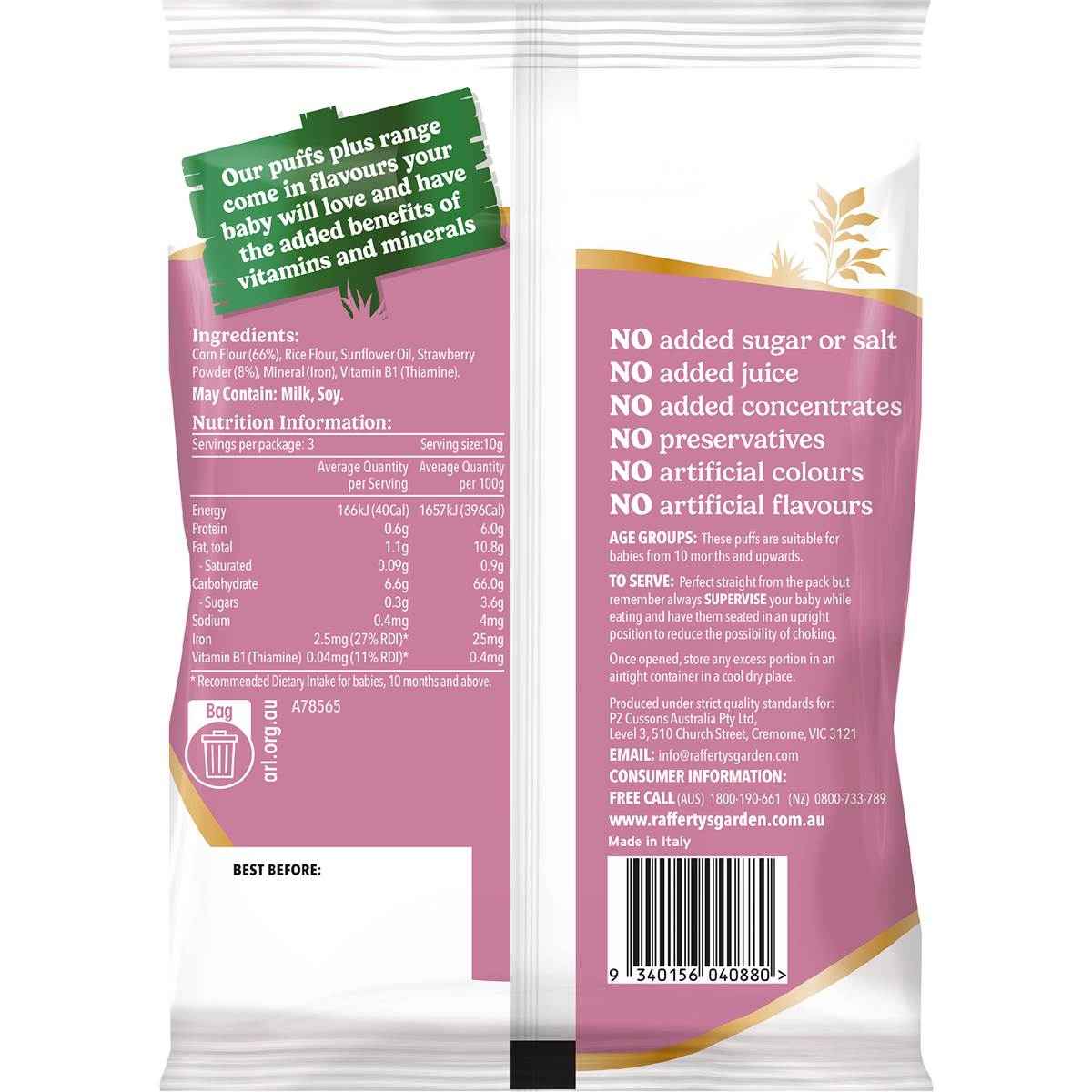 Rafferty's Garden Smiley Puffs Strawberry 30g