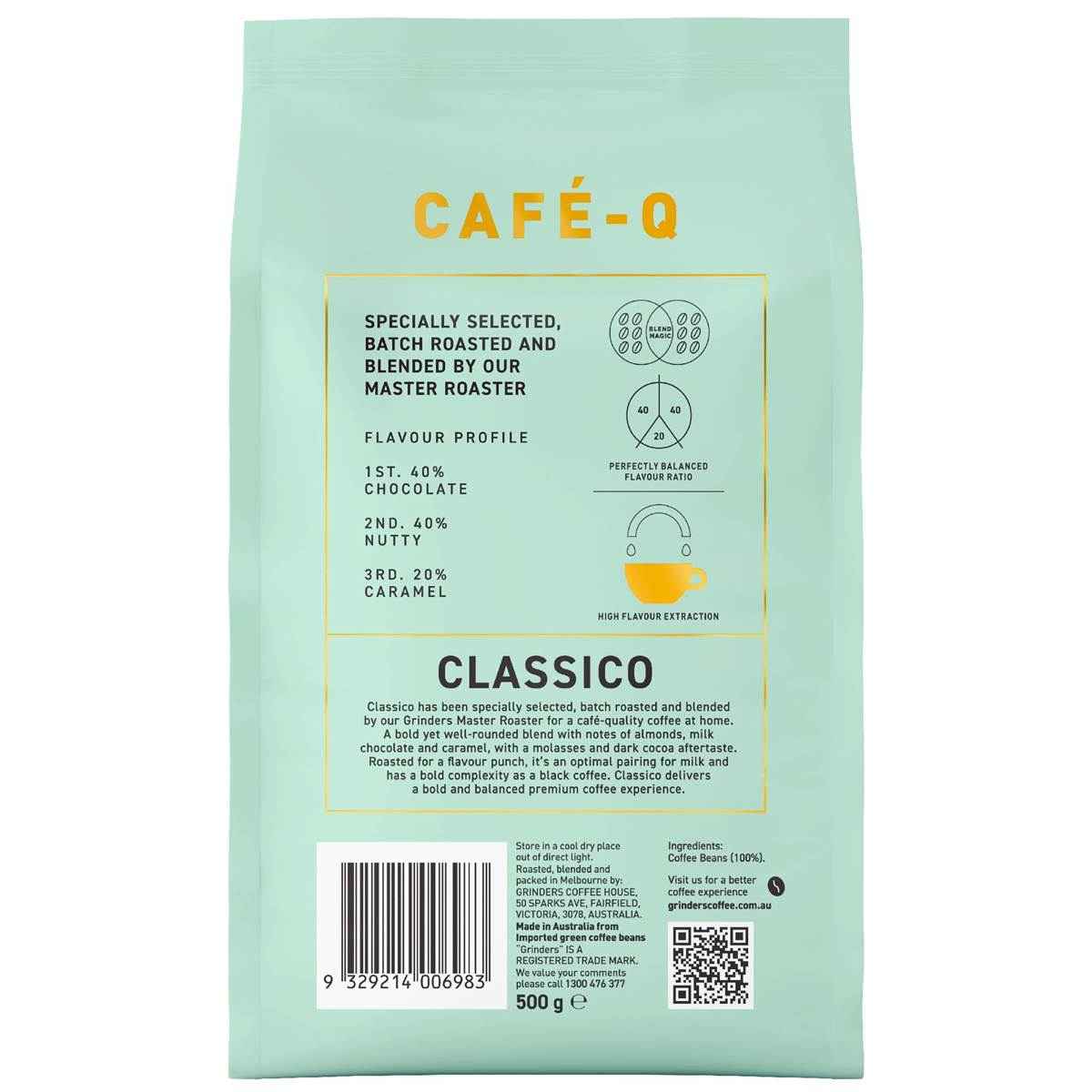 Grinders Cafe Q Classico Coffeee Beans 500g