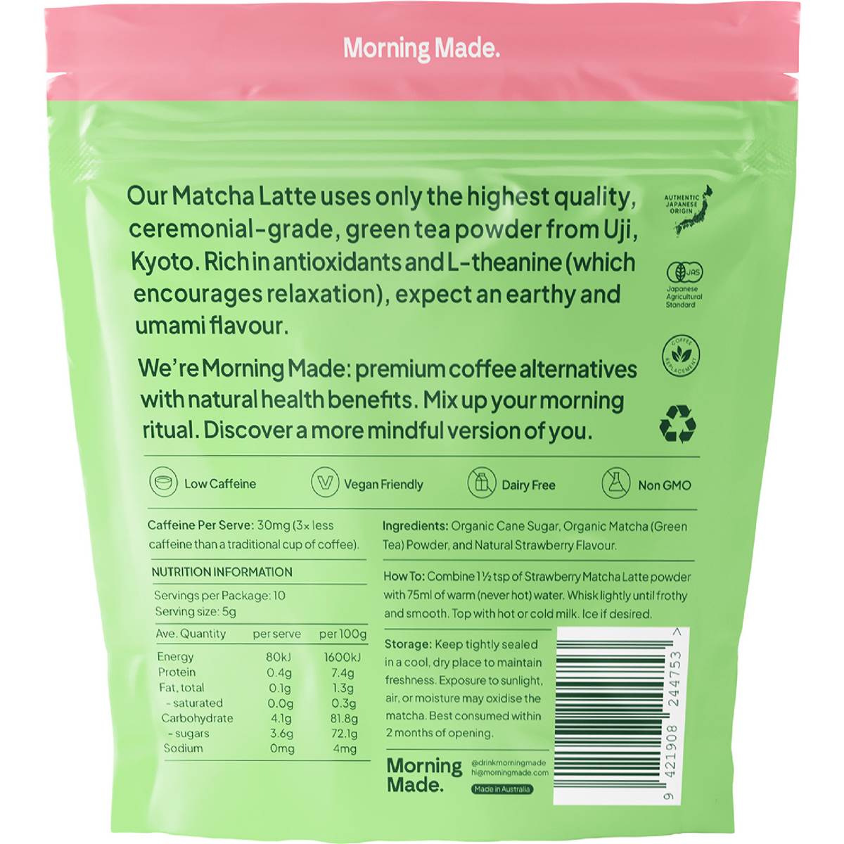 Morning Made Matcha Latte Strawberry Blend 50g