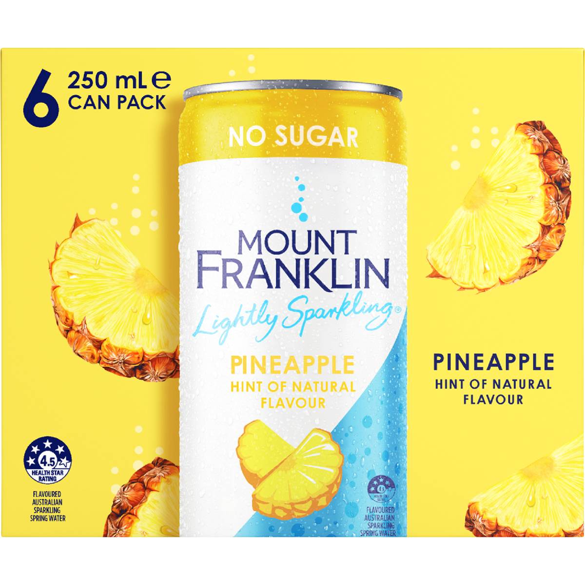 Mount Franklin Sparkling Water Cans Pineapple 250mL x 6 pack