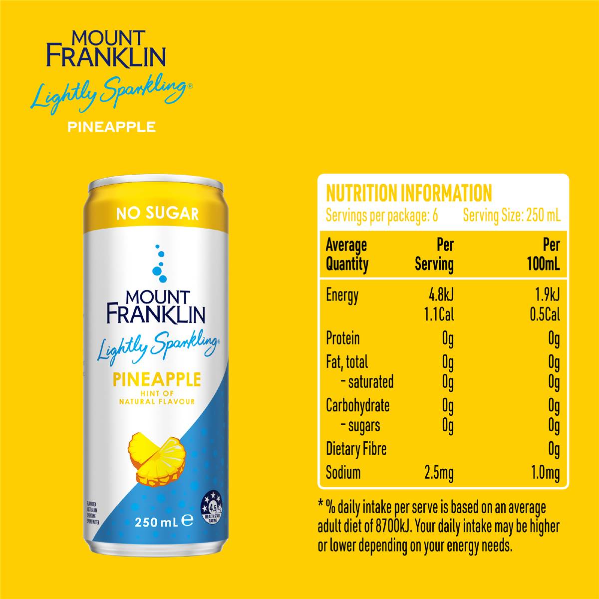 Mount Franklin Sparkling Water Cans Pineapple 250mL x 6 pack