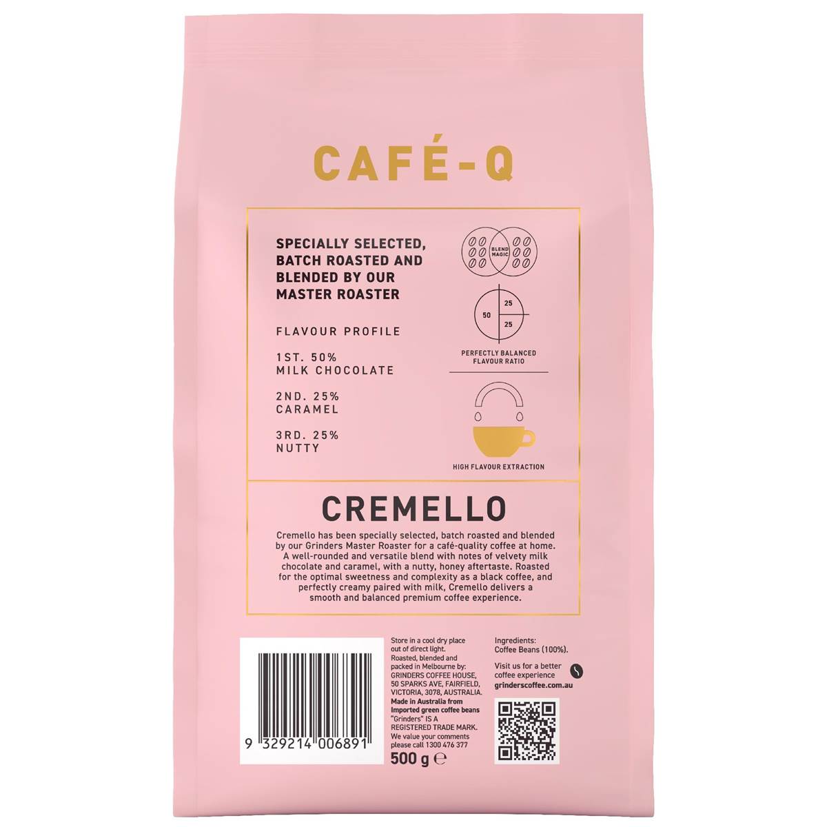 Grinders Cafe Q Cremello Coffee Beans 500g