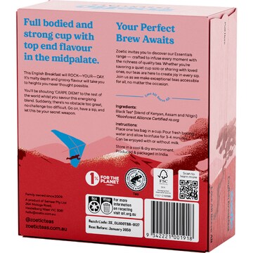 Zoetic English Breakfast Tea Bags 100 pack
