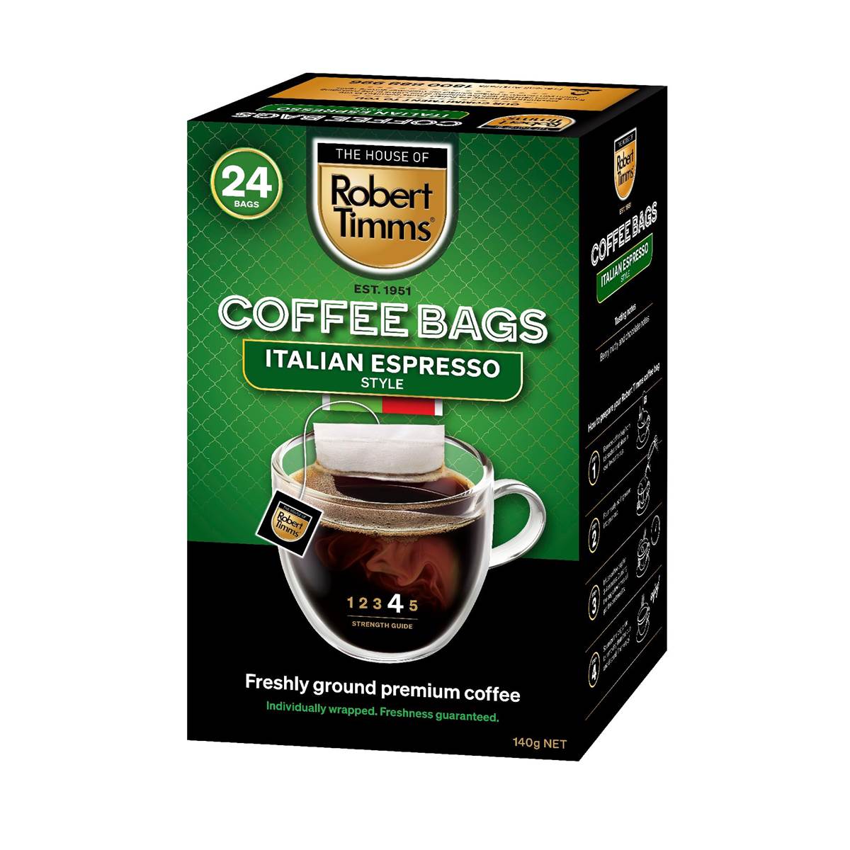 Robert Timms Coffee Bags Italian Espresso 24 pack
