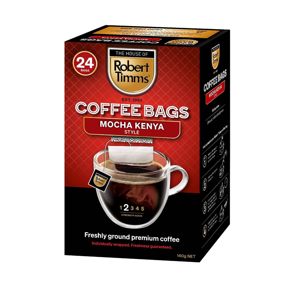 Robert Timms Coffee Bags Mocha Kenya Style 24 pack