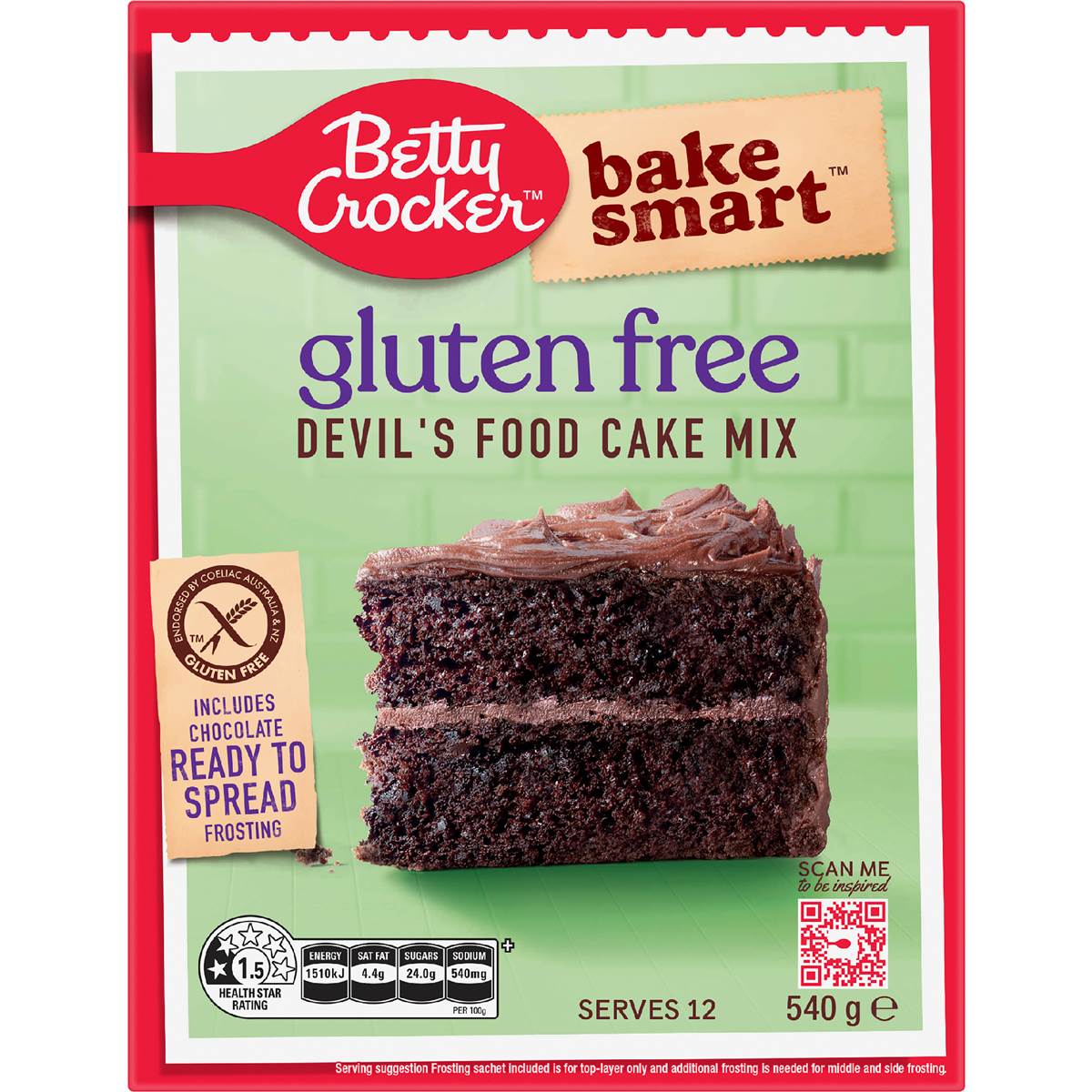 Betty Crocker Bake Smart Gluten Free Devil's Food Cake Mix 540g
