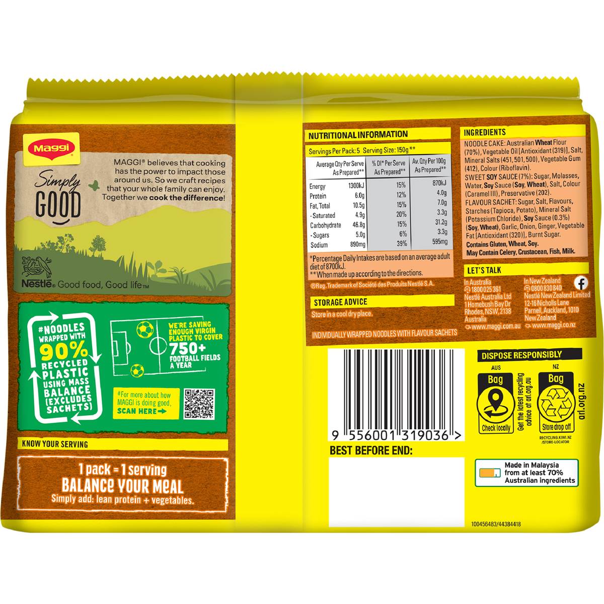 Maggi 2 Minute Noodles Honey Soy Chicken 5 pack