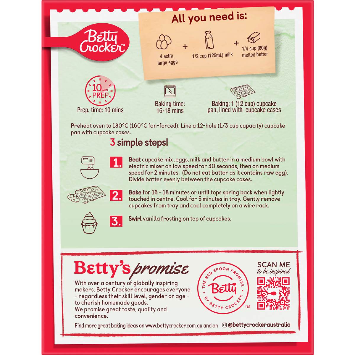 Betty Crocker Bake Smart Gluten Free Vanilla Cupcake Mix 450g