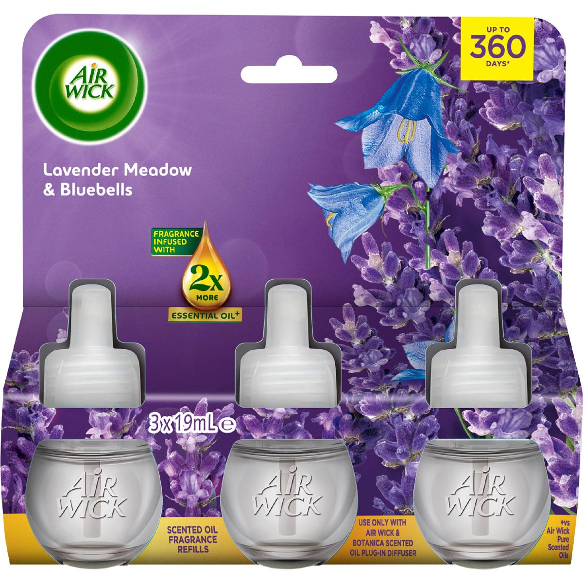 Air Wick 2x Essential Oil Lavender & Bluebells Plug In Refill 19mL x 3 pack