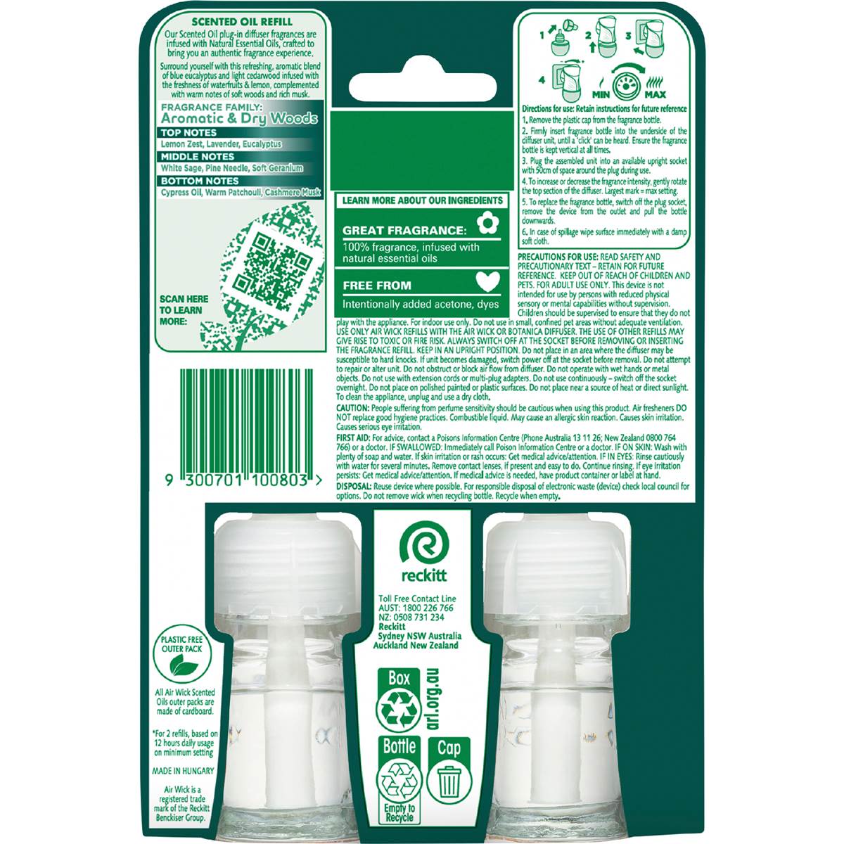 Air Wick 2x Essential Oil Eucalyptus & Cedarwood Plug In Refill 19mL x 2 pack