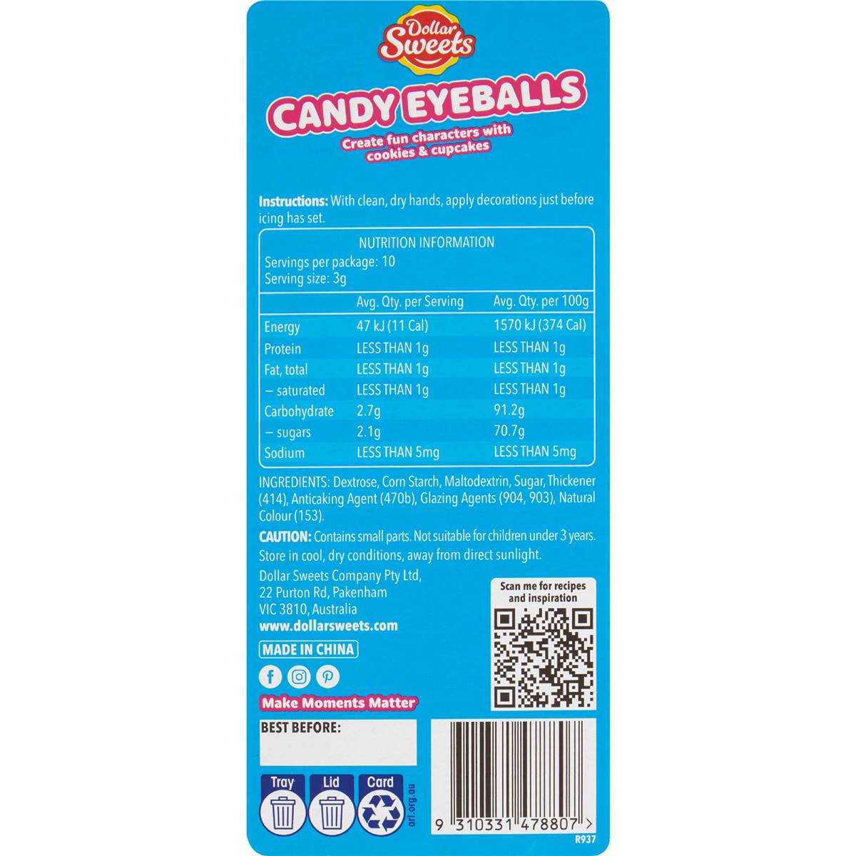 Dollar Sweets Edible Candy Eyeballs 30g