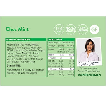 Sarah Di Lorenzo 10:10 High Protein Low Sugar Bar Choc Mint 38g