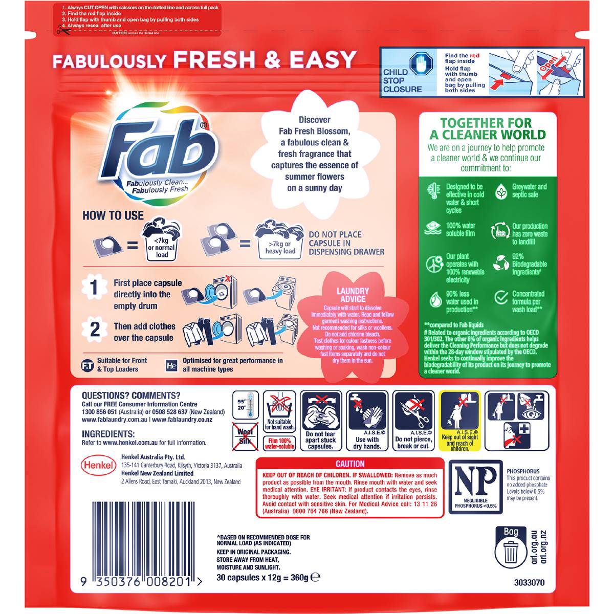 Fab Laundry Capsules Fresh Blossom 30 pack
