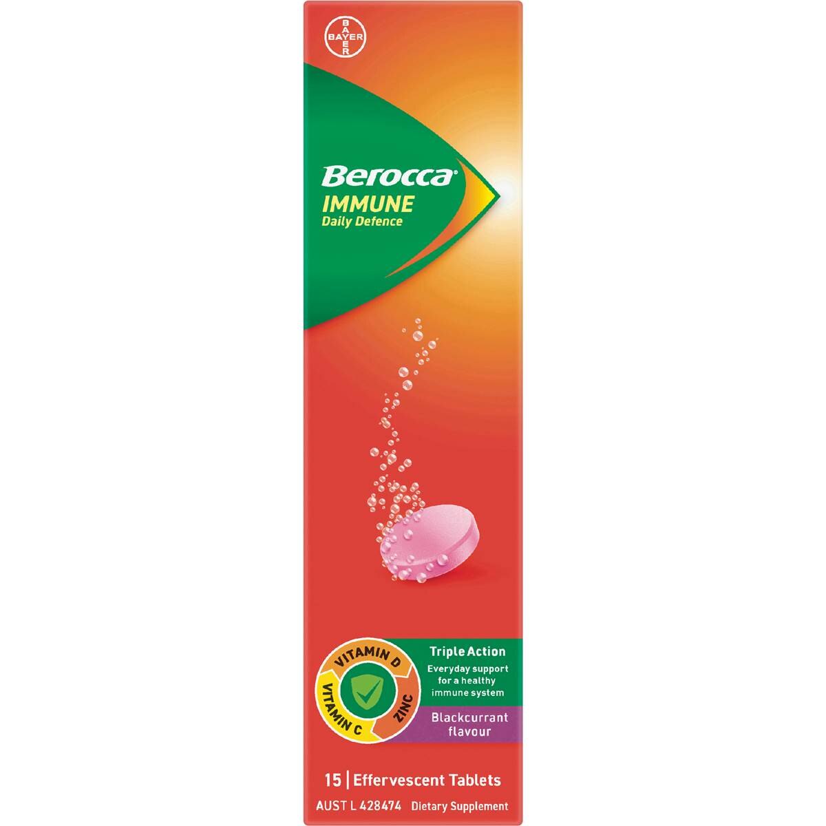 Berocca Immune Daily Defence Blackcurrant Flavour Tablets 15 pack