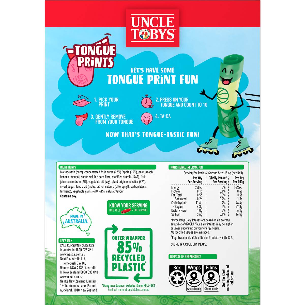 Uncle Tobys Roll Ups Apple 6 pack