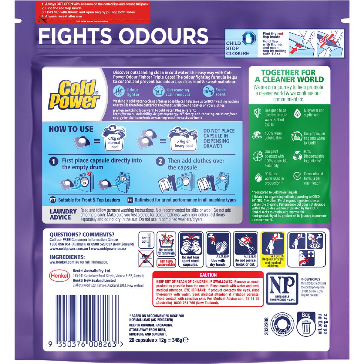 Cold Power Laundry Capsules Odour Fighter 29 pack