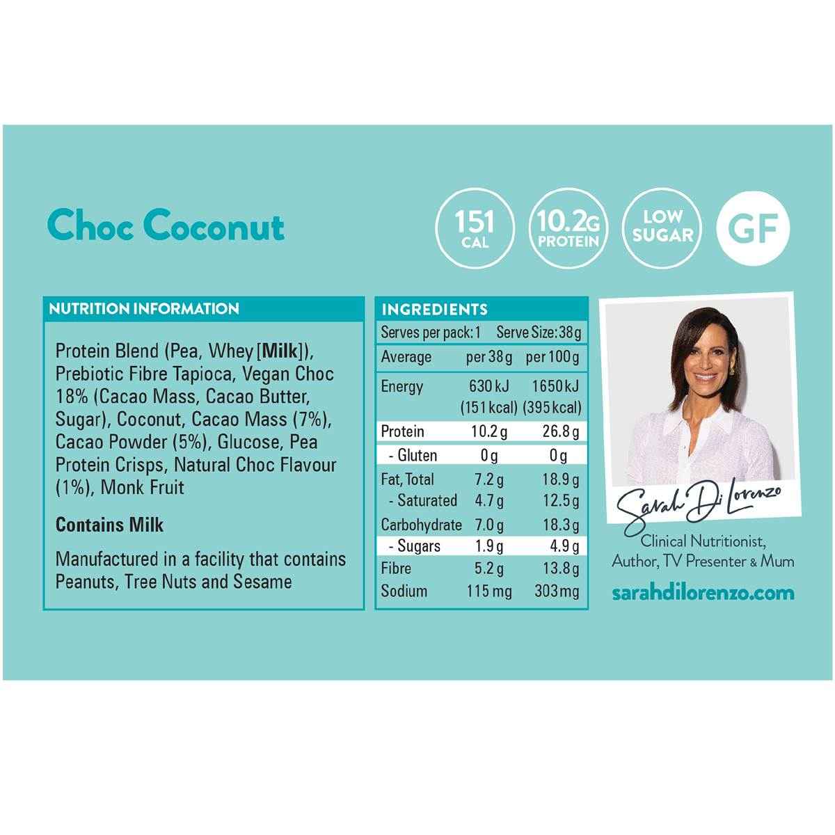 Sarah Di Lorenzo 10:10 High Protein Low Sugar Bar Coconut 38g