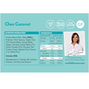 Sarah Di Lorenzo 10:10 High Protein Low Sugar Bar Coconut 38g