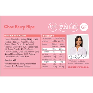 Sarah Di Lorenzo 10:10 High Protein Low Sugar Bar Choc Berry 38g