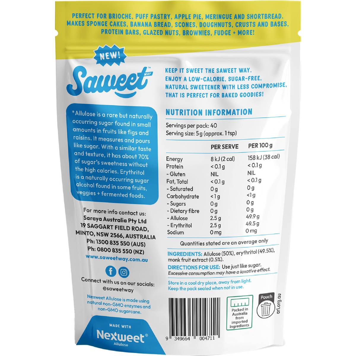 Saweet Baking Allulose Natural Sweetener 200g