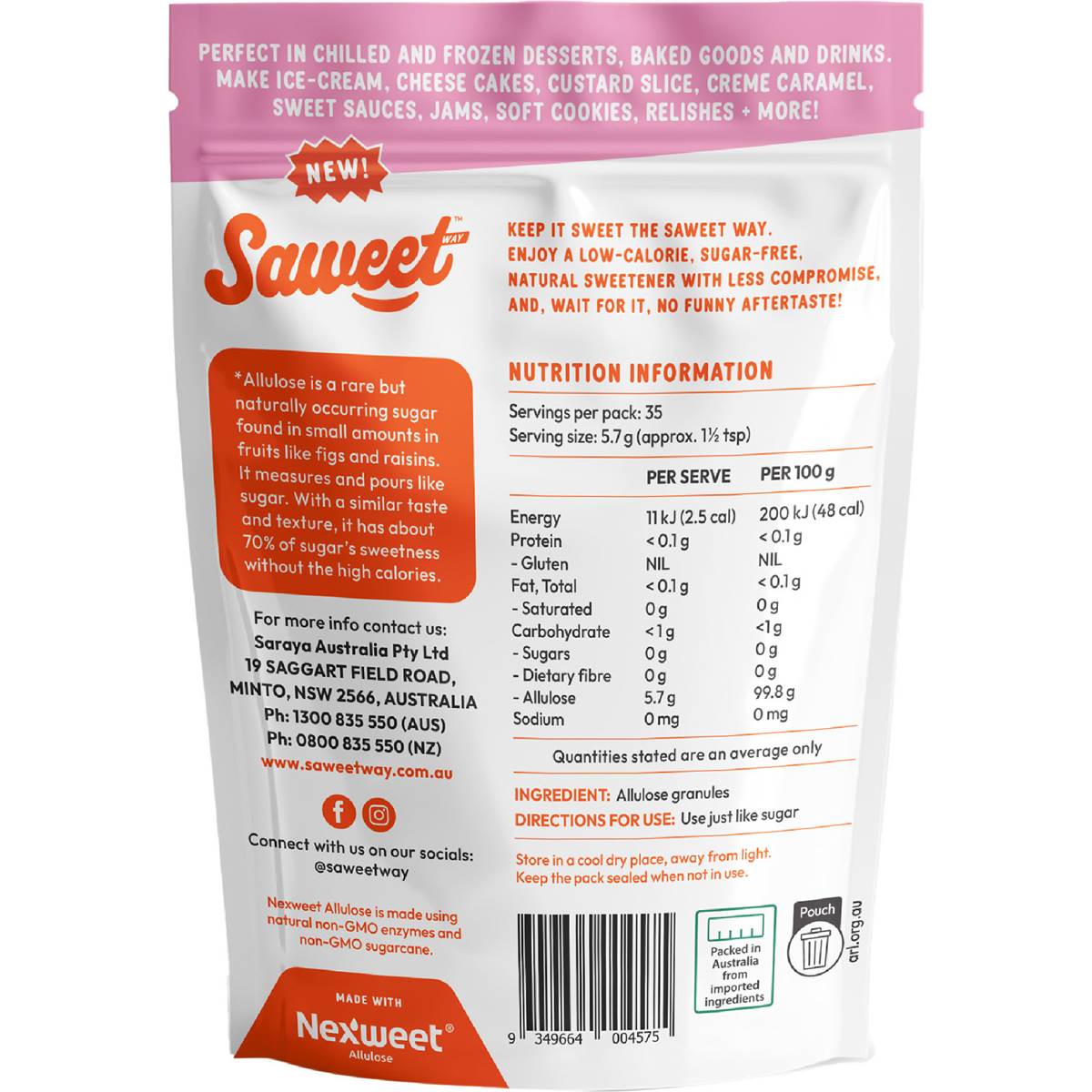 Saweet Pure Allulose Natural Sweetener 200g