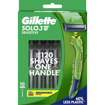 Gillette Solo3 Sensitive Handle & 10 Razor Blades each