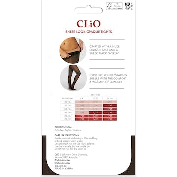 Clio Sheer Look Opaque Tights Black 80 Denier Size T/XT each