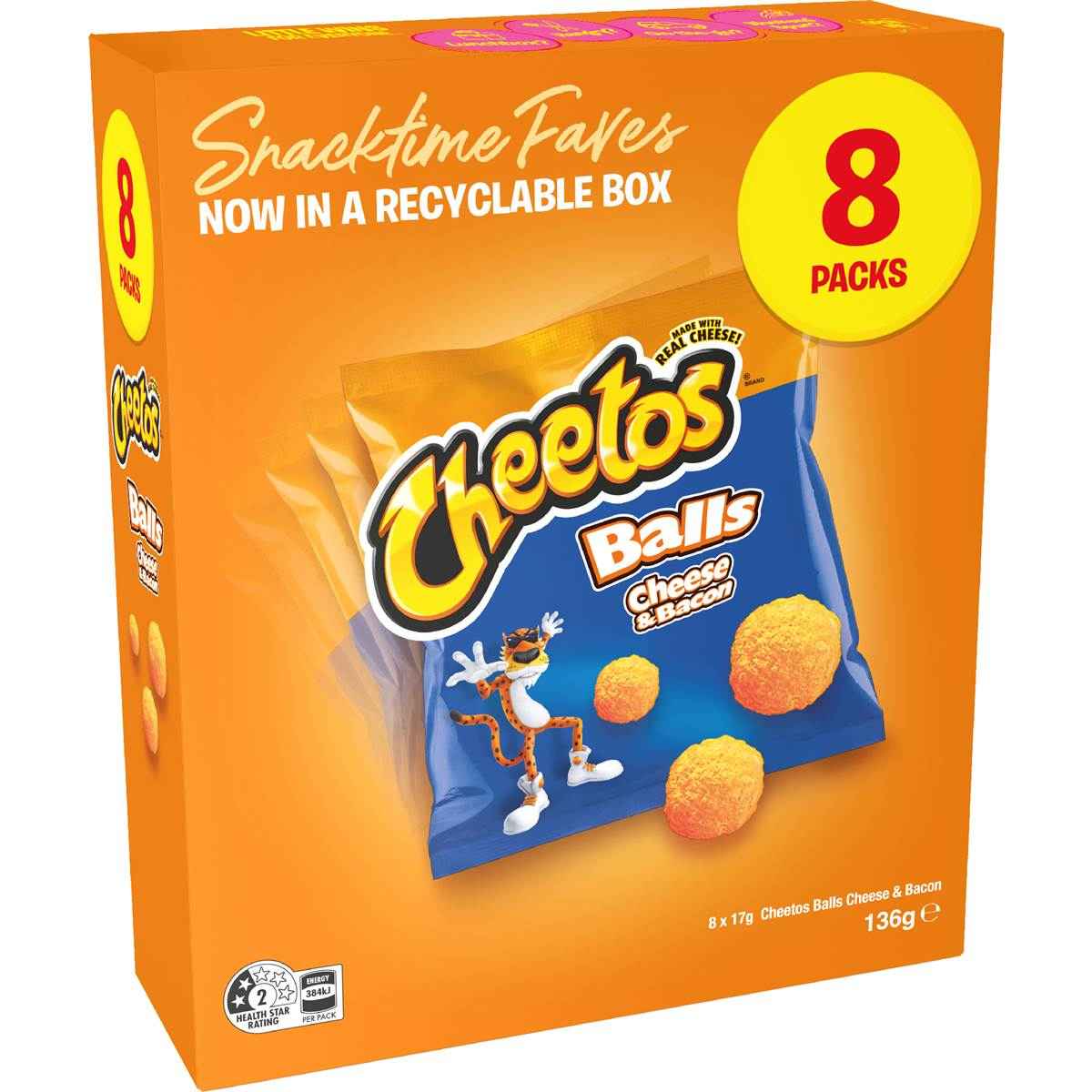 Cheetos Cheese & Bacon Balls Lunchbox Snacks Multipack 8 pack