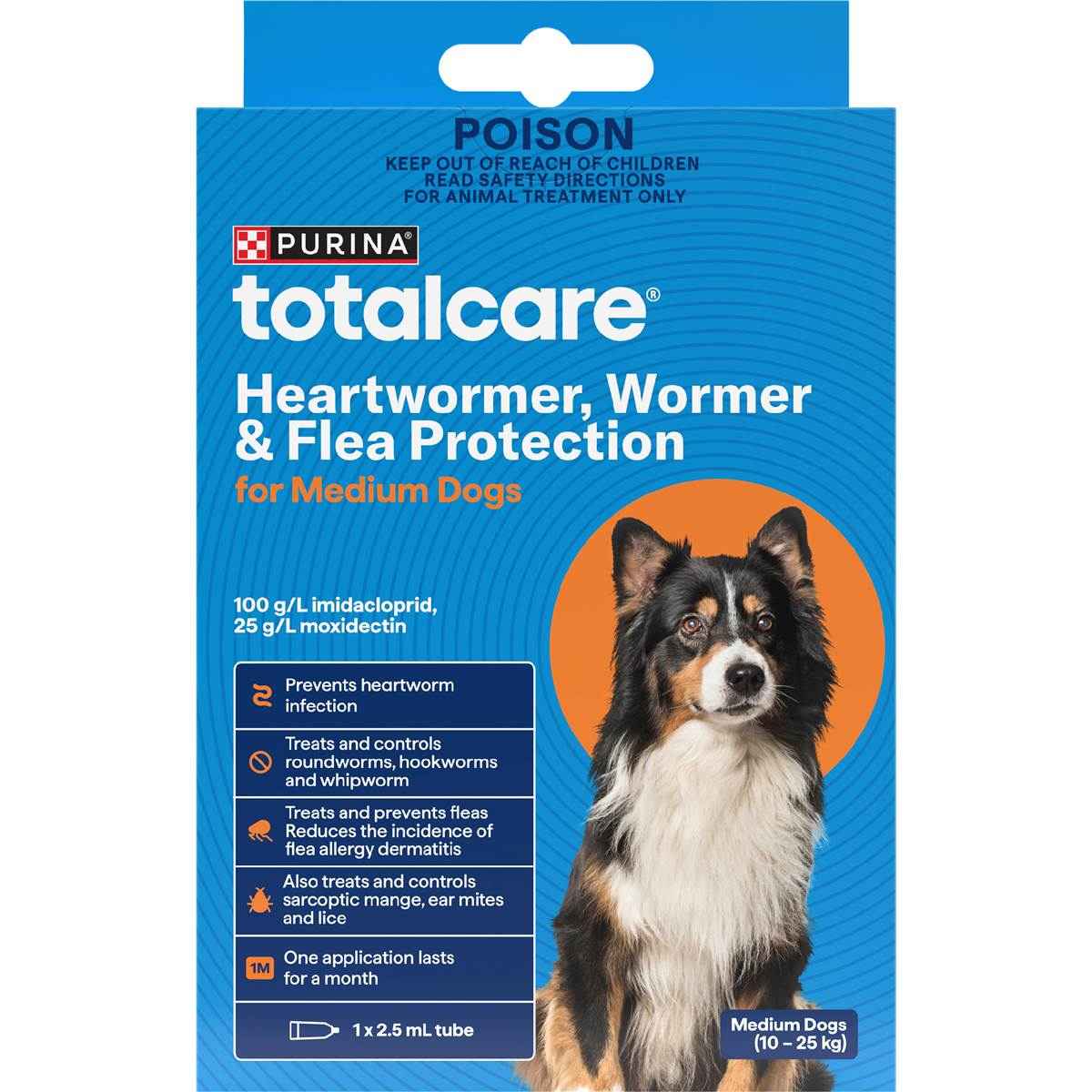 Total Care Heartwormer Wormer & Flea Protection Tube Medium Dogs 2.5mL