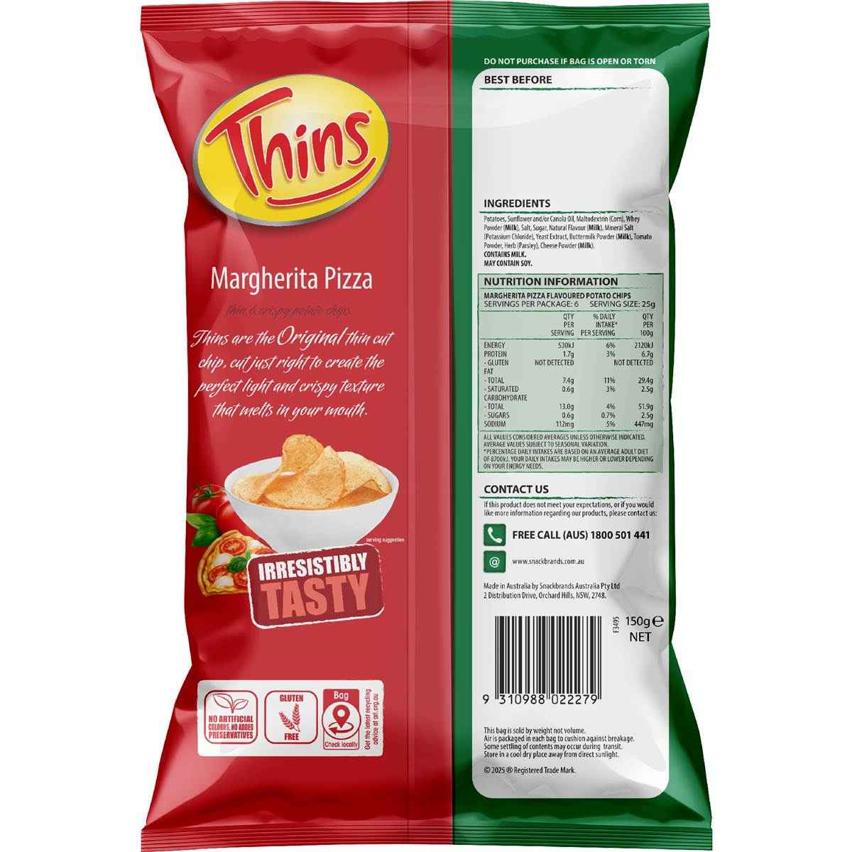 Thins Potato Chips Margherita Pizza 150g