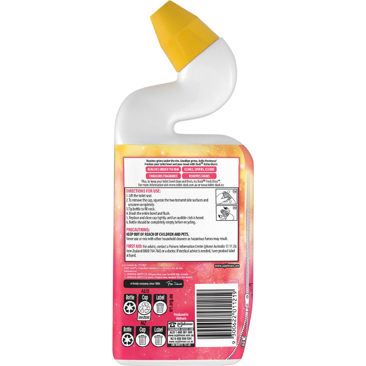 Duck Action Burst Toilet Bowl Cleaner Cosmic Peach 500mL