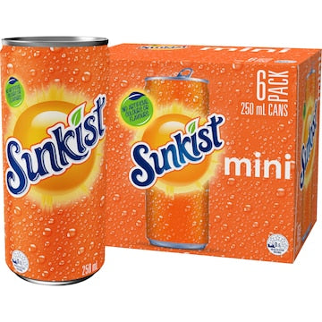 Sunkist Orange Soft Drink Mini Cans 250mL x 6 pack