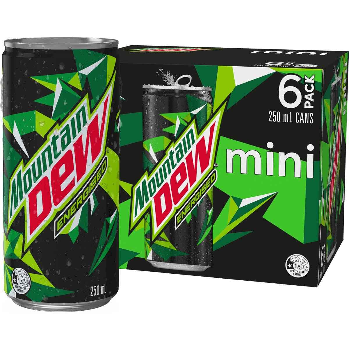 Mountain Dew Energised Mini Cans 250mL x 6 pack